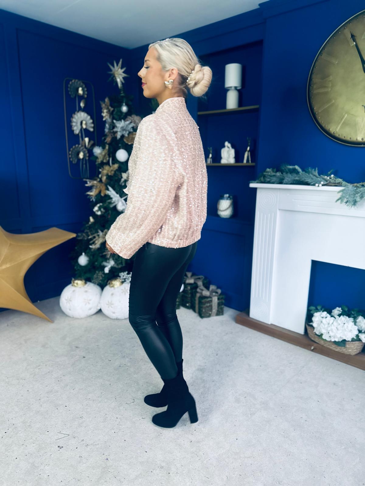 Sharon Tweed With Sequin Bomber Jacket Gold & Pink