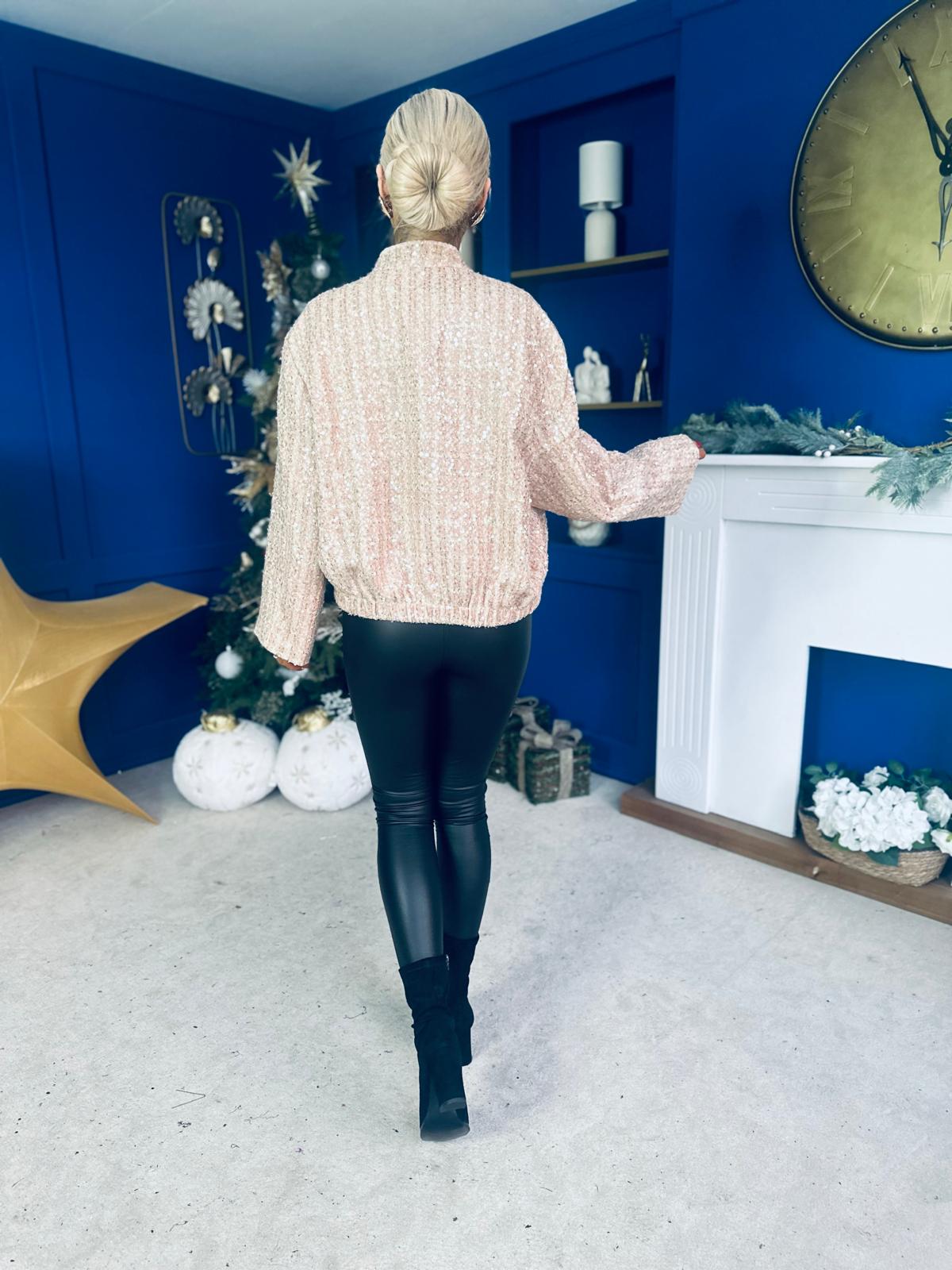 Sharon Tweed With Sequin Bomber Jacket Gold & Pink