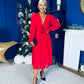 Orlaith Bow Detail Banded Midi Dress Red