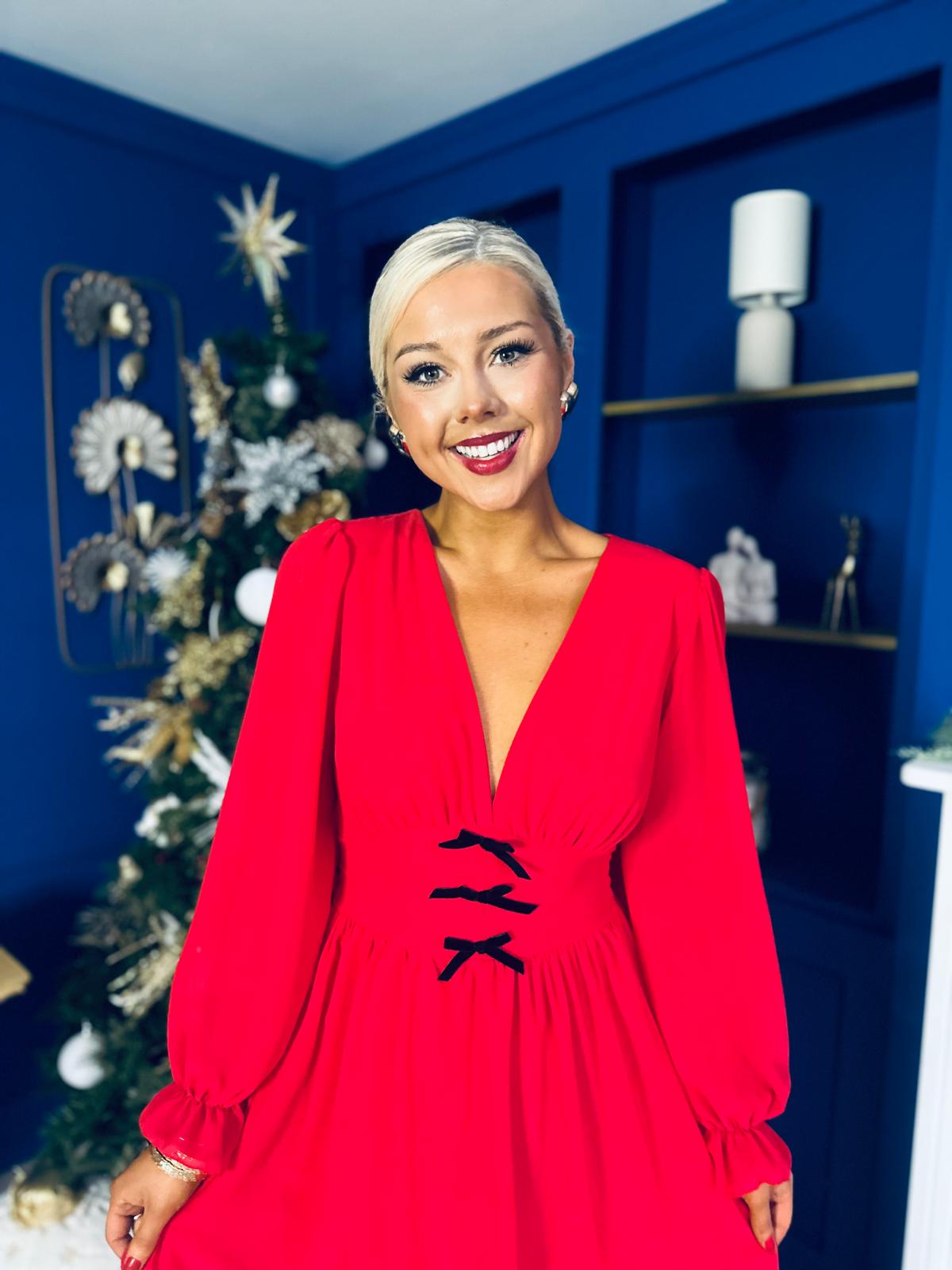 Orlaith Bow Detail Banded Midi Dress Red