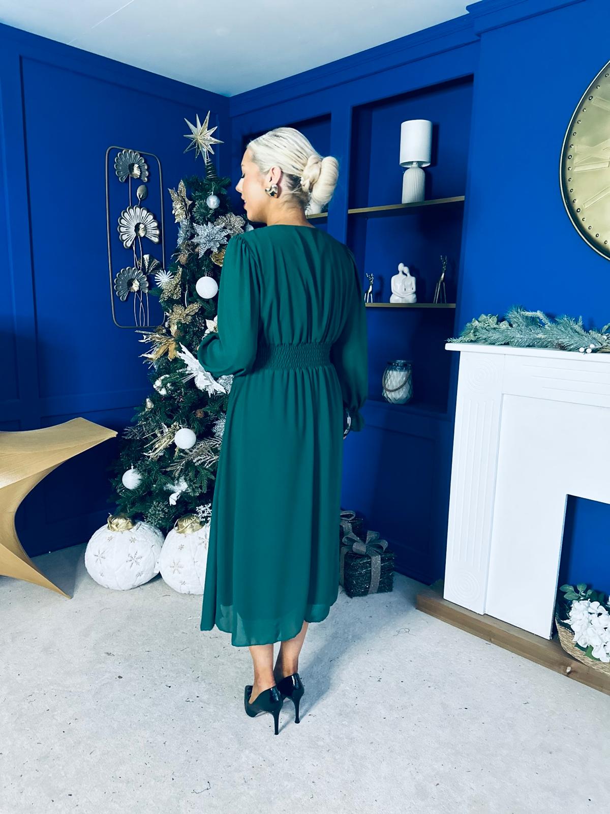 Orlaith Bow Detail Banded Midi Dress Forest