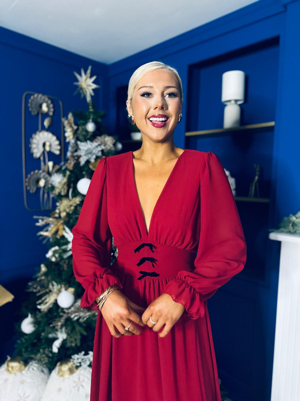 Orlaith Bow Detail Banded Midi Dress Wine