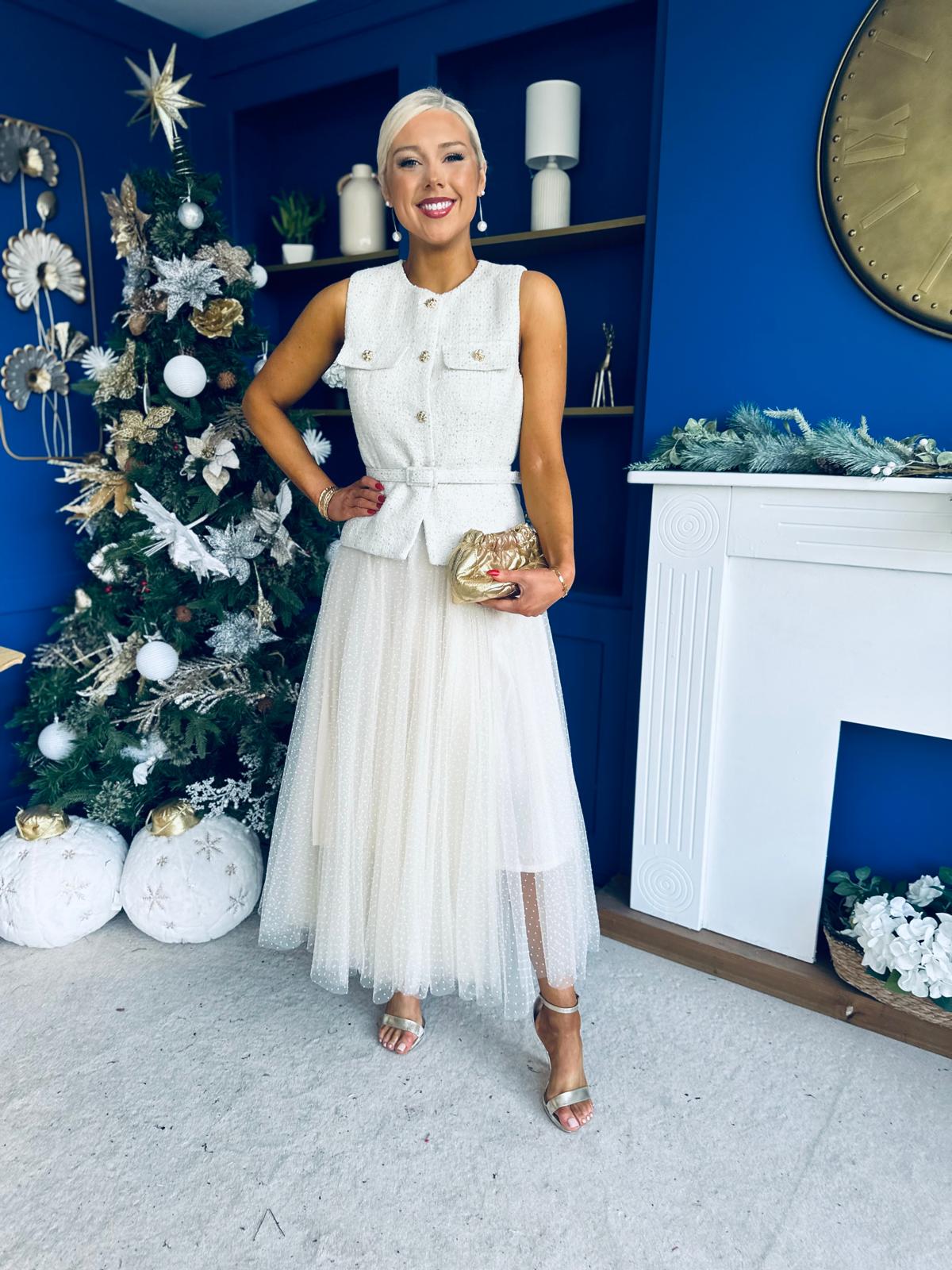 Alannah Detailed Tulle Skirt Cream