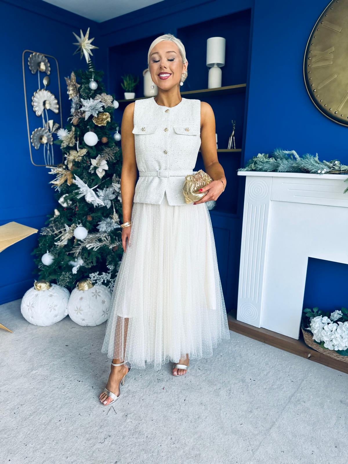 Alannah Detailed Tulle Skirt Cream