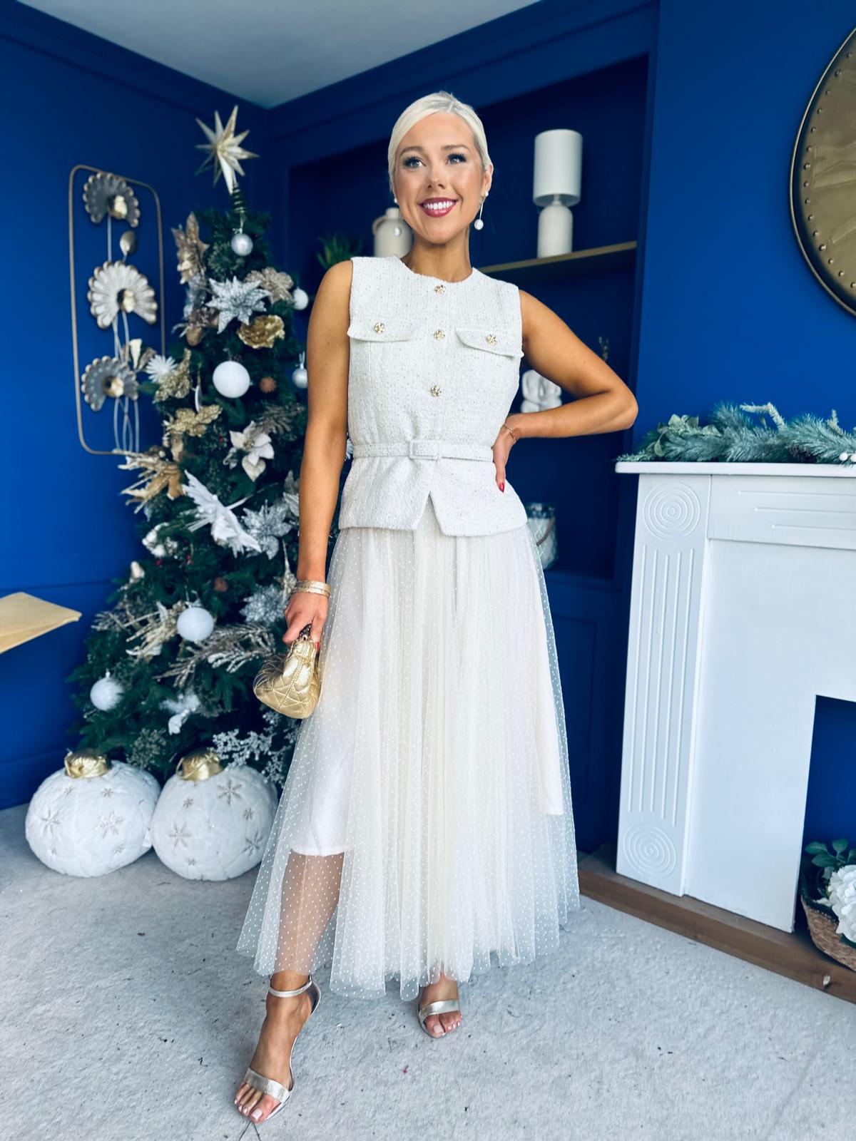 Alannah Detailed Tulle Skirt Cream