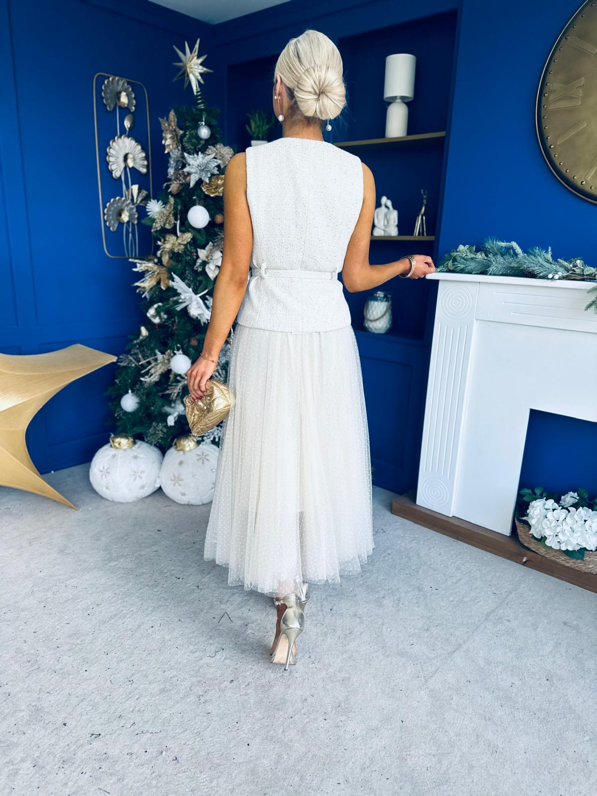 Alannah Detailed Tulle Skirt Cream