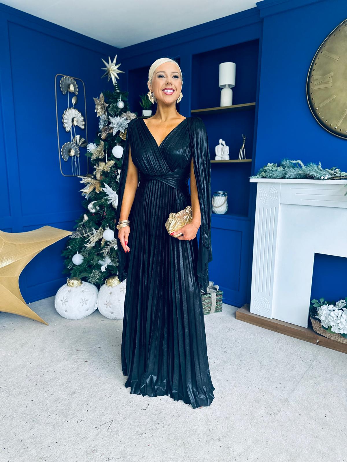 Gail Metallic Detail Occasion Maxi Dress Black