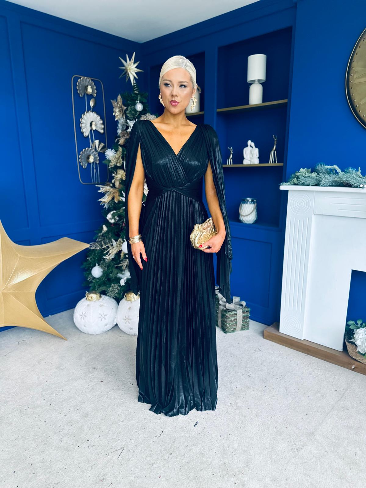 Gail Metallic Detail Occasion Maxi Dress Black