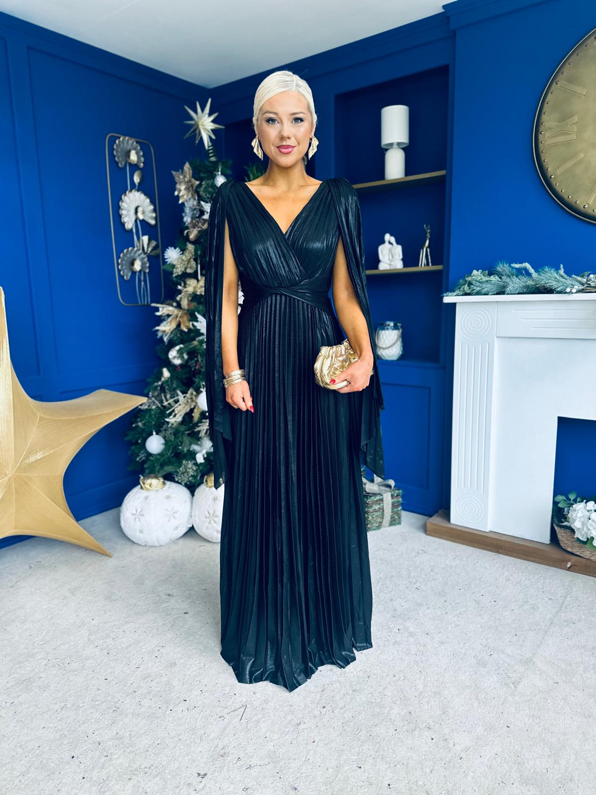 Gail Metallic Detail Occasion Maxi Dress Black