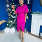 Shelly Detailed Batwing Midi Dress Fuchsia