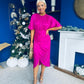 Shelly Detailed Batwing Midi Dress Fuchsia