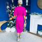 Shelly Detailed Batwing Midi Dress Fuchsia
