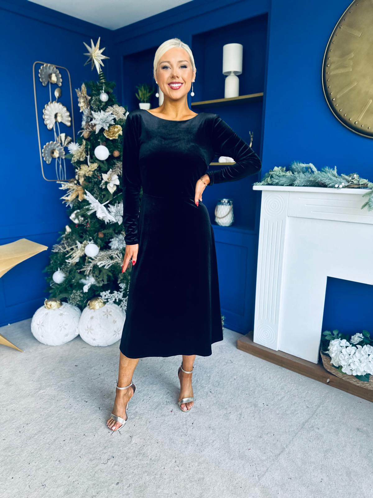 Trudy Pearl & Bow Detail Midi Dress Black