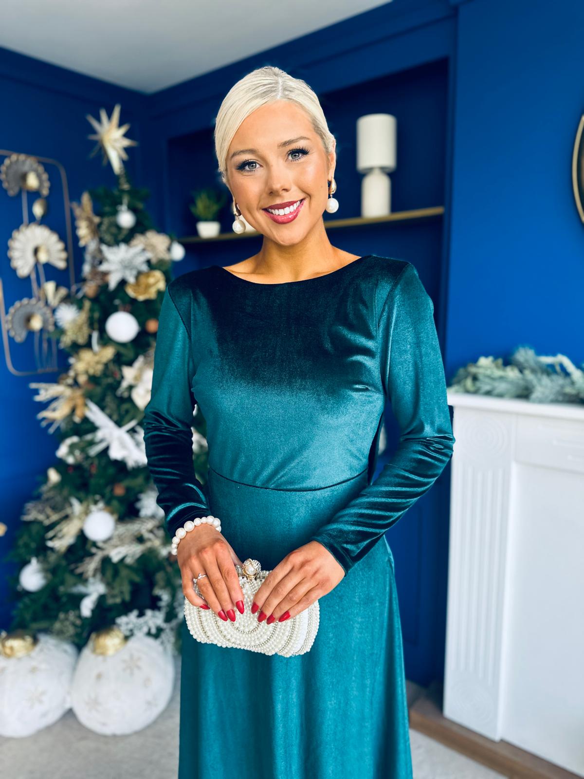 Trudy Pearl & Bow Detail Midi Dress Forest