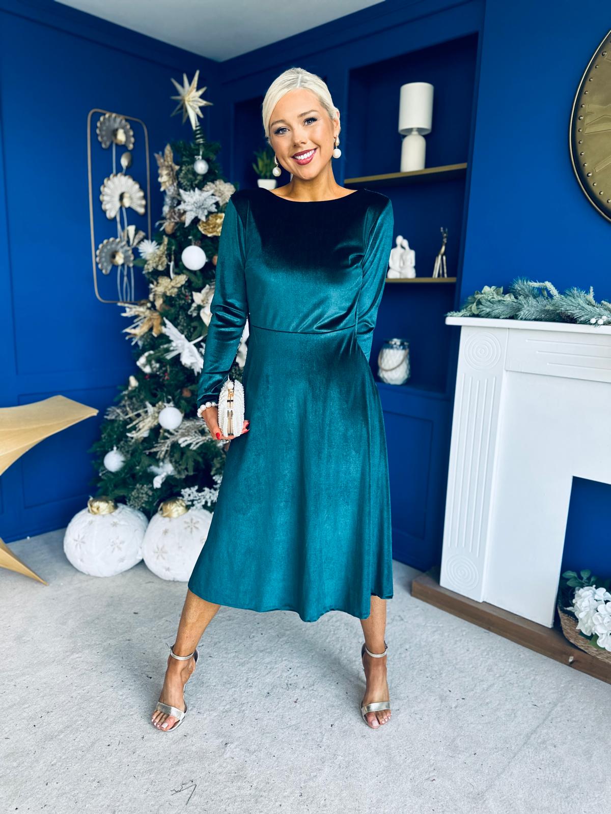 Trudy Pearl & Bow Detail Midi Dress Forest