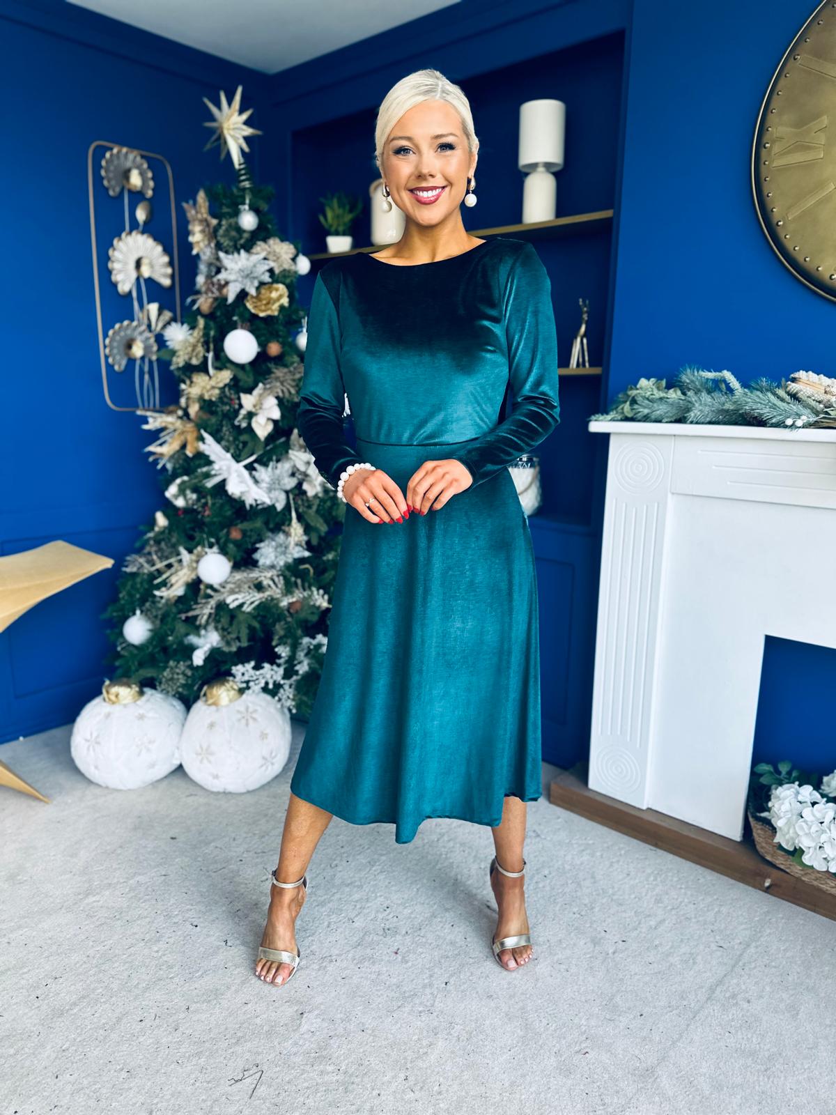 Trudy Pearl & Bow Detail Midi Dress Forest