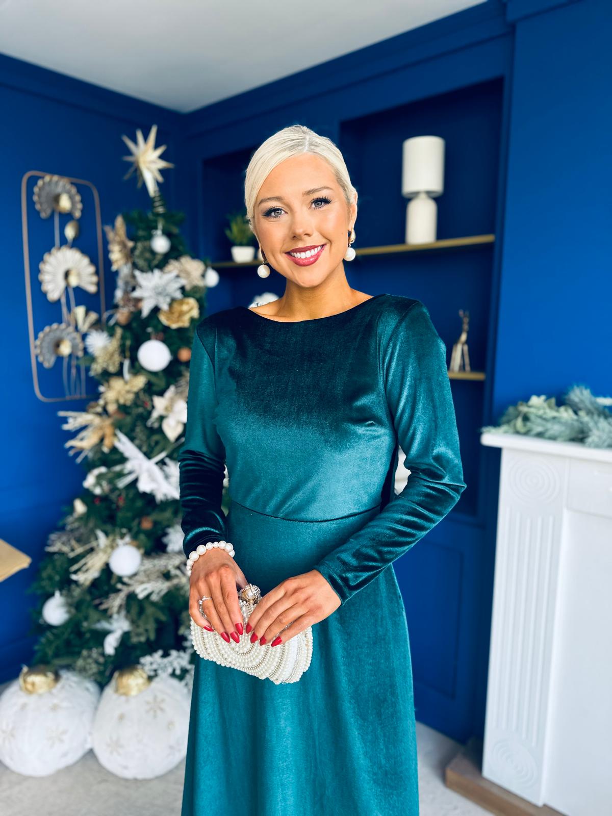 Trudy Pearl & Bow Detail Midi Dress Forest