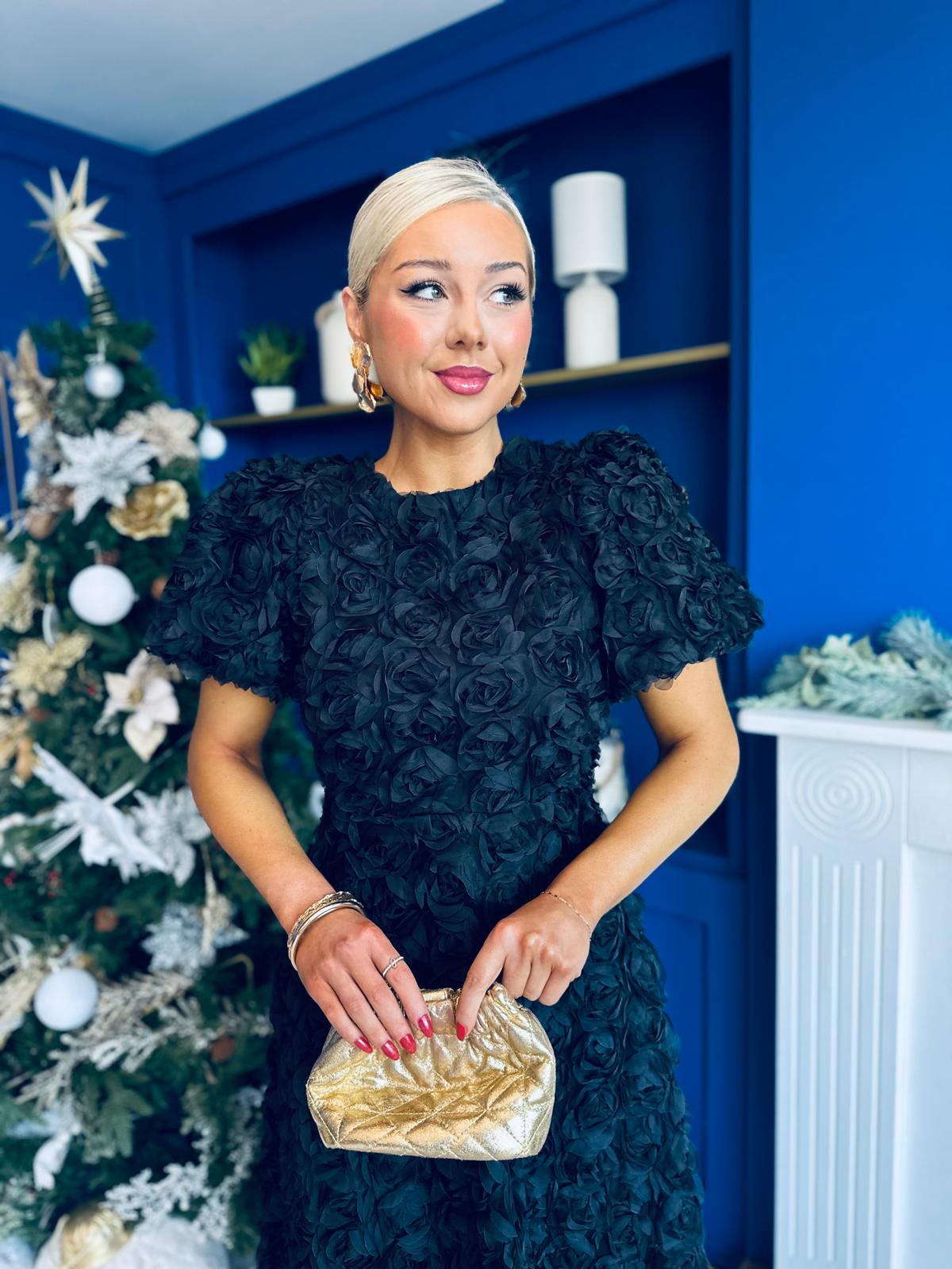 Pippa 3D Floral Occasion Dress Black