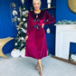 Michelle Bow Detail Studded Velvet Midi Dress Wine