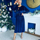 Michelle Bow Detail Studded Velvet Midi Dress Navy