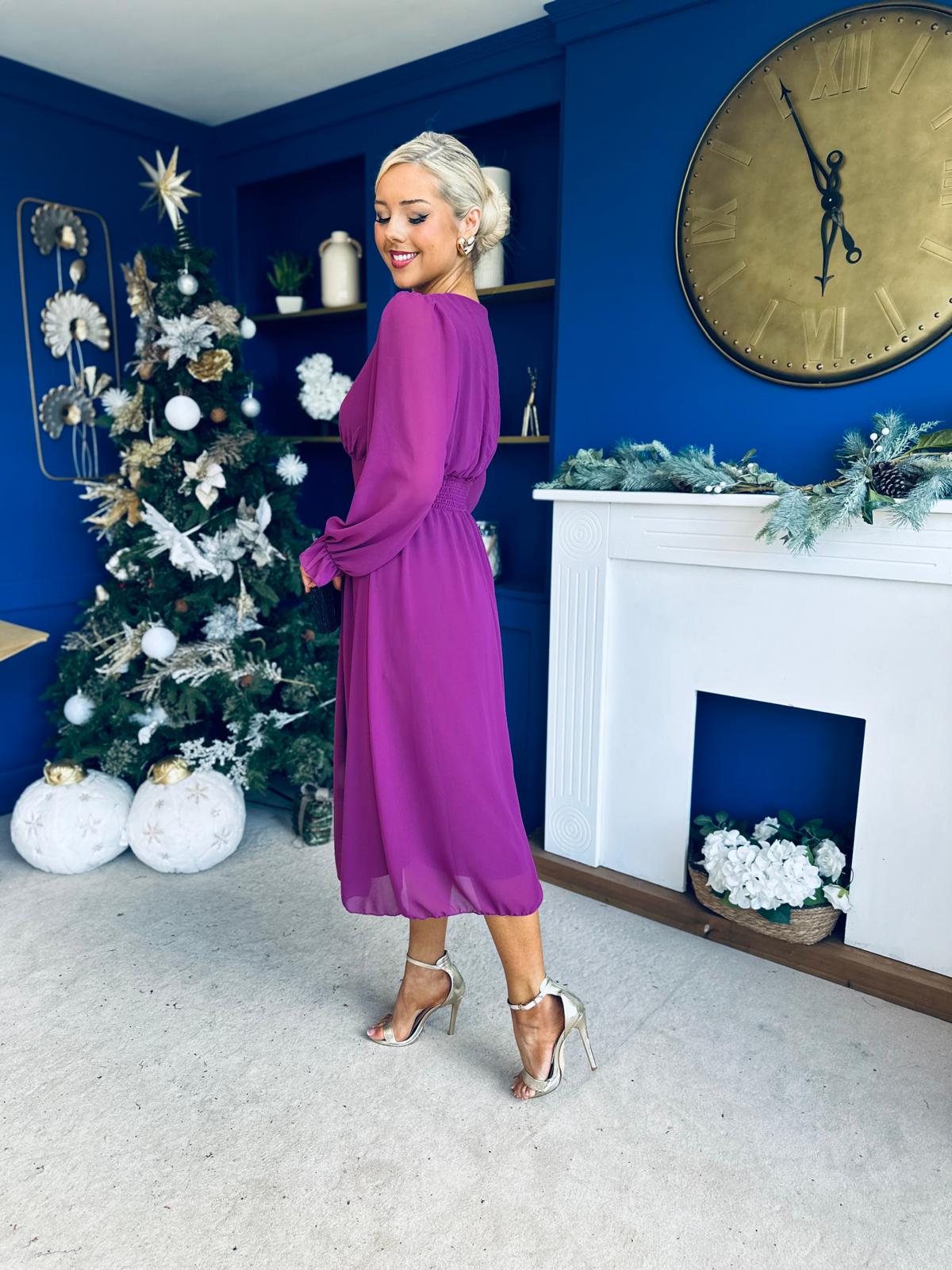 Orlaith Bow Detail Banded Midi Dress Berry