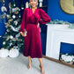 Avril Pleated Velvet Midi Dress Wine