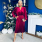 Avril Pleated Velvet Midi Dress Wine