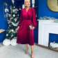 Avril Pleated Velvet Midi Dress Wine