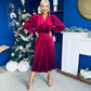 Avril Pleated Velvet Midi Dress Wine