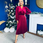 Avril Pleated Velvet Midi Dress Wine