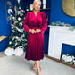 Avril Pleated Velvet Midi Dress Wine