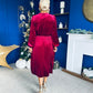 Avril Pleated Velvet Midi Dress Wine