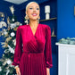 Avril Pleated Velvet Midi Dress Wine