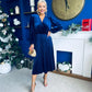 Avril Pleated Velvet Midi Dress Navy