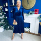 Avril Pleated Velvet Midi Dress Navy