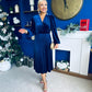 Avril Pleated Velvet Midi Dress Navy