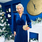 Avril Pleated Velvet Midi Dress Navy