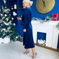 Avril Pleated Velvet Midi Dress Navy