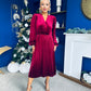 Avril Pleated Velvet Midi Dress Wine
