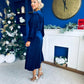 Avril Pleated Velvet Midi Dress Navy