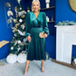 Avril Pleated Velvet Midi Dress Forest