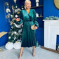 Avril Pleated Velvet Midi Dress Forest