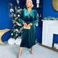 Avril Pleated Velvet Midi Dress Forest