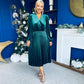 Avril Pleated Velvet Midi Dress Forest