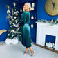Avril Pleated Velvet Midi Dress Forest