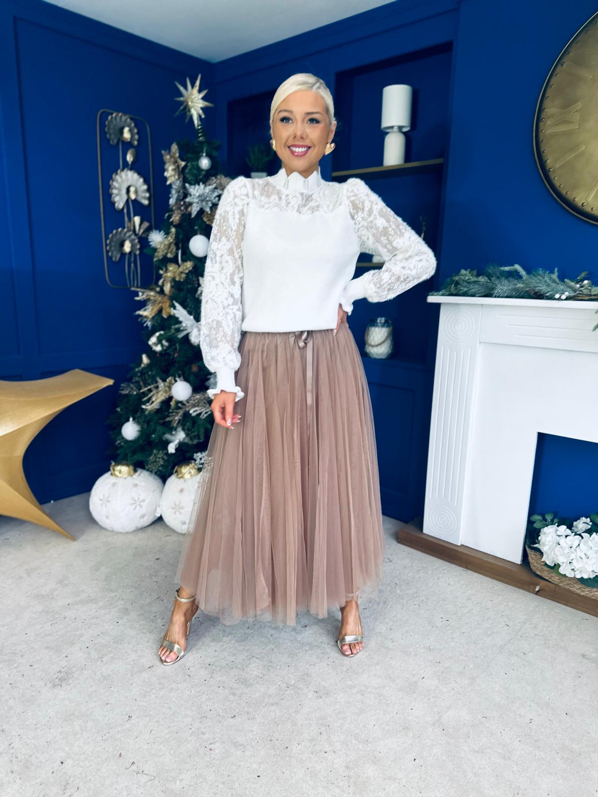 Celine Detailed Tulle Skirt Mocha