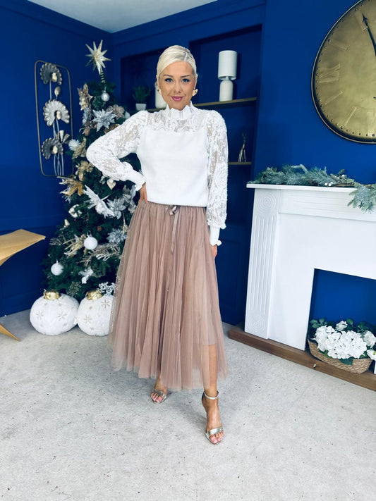 Celine Detailed Tulle Skirt Mocha