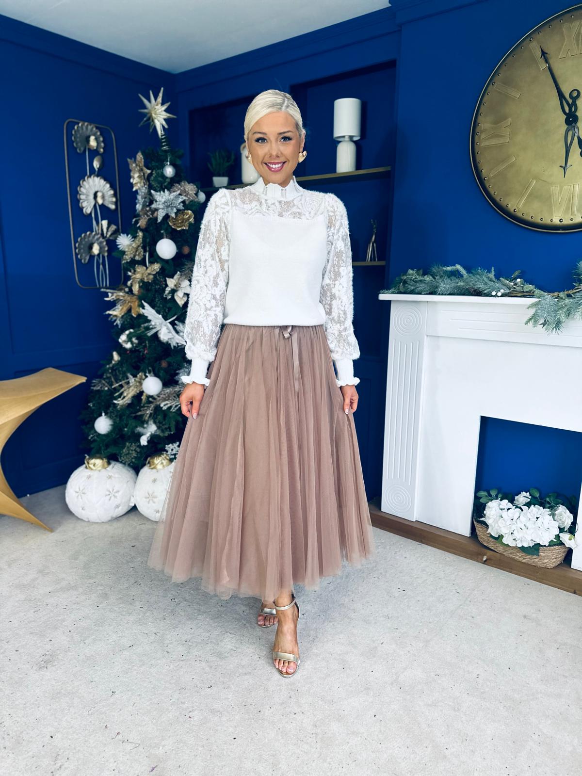 Celine Detailed Tulle Skirt Mocha