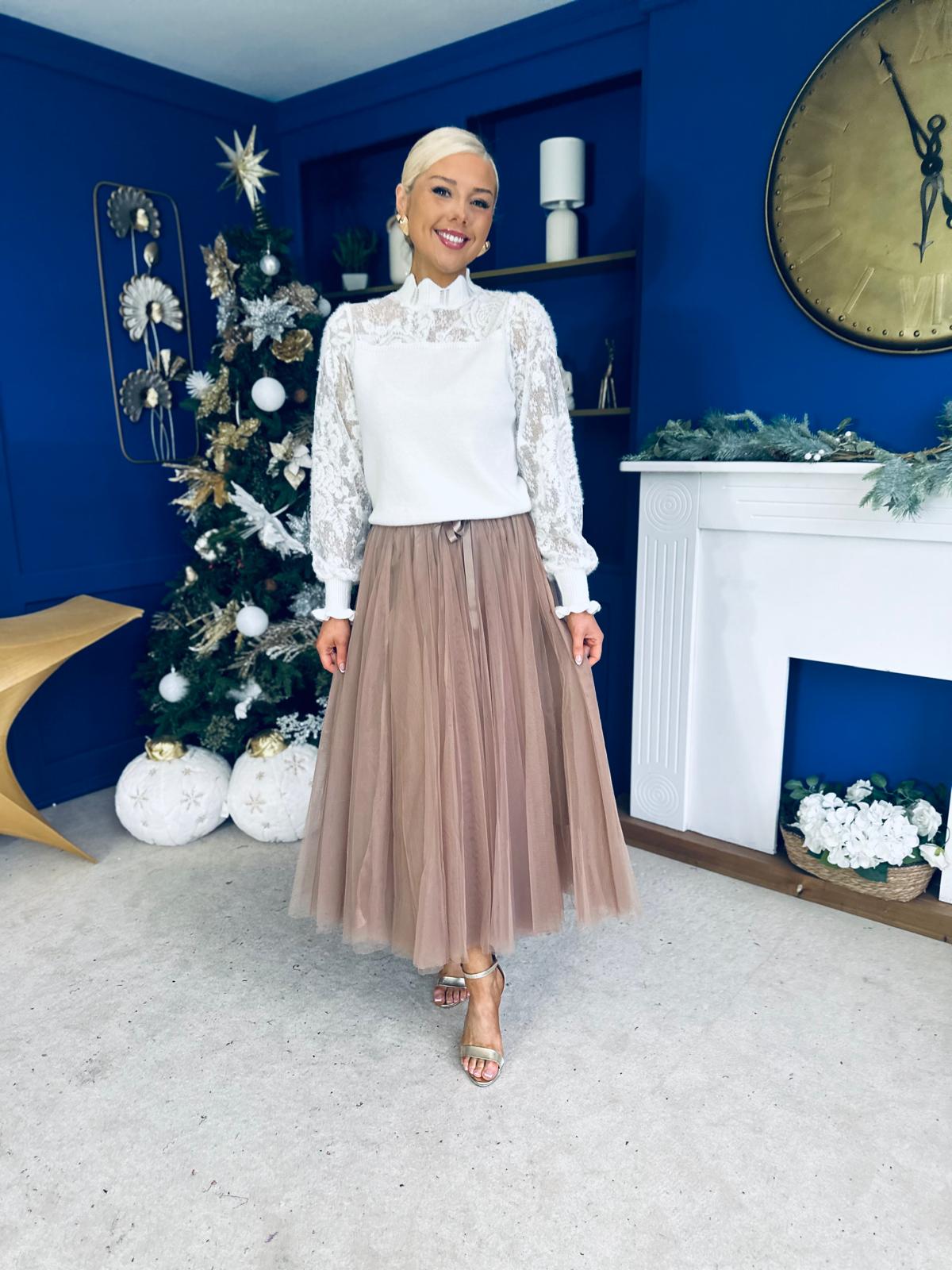 Celine Detailed Tulle Skirt Mocha