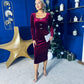 Gabby Bow Detail Velvet Midi Dress Wine